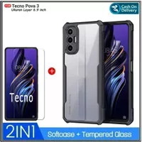 2IN1 Case Tecno Pova 3 Soft Hard Casing Transparan Free Tempered Glass
