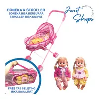 Mainan Anak Perempuan Boneka Bayi Stroller Bisa Nangis Dorongan Lipat