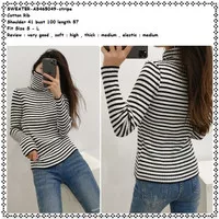 AB465049 Atasan Rajut Turtle Sweater Garis Hitam Putih Wanita Korea