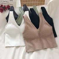 korean tanktop wanita / tanktop cup bra v neck knit top