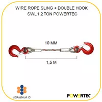 WIRE ROPE SLING THIMBLE EYE & SLING HOOK 10 MM X 1,5 M X 1,2 T