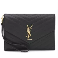 YSL Monogram Leather Clutch Black GHW (21 x 15 x 3) 100% Original