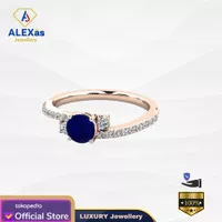 Cincin Berlian Eropa With Blue Sapphire Natural Diamond Emas 18KR014