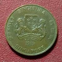 koin Singapura 1 Cent (ribbon upwards) 1986-1990