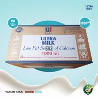 Susu Ultra Milk Low Fat Plain 1000ml - 1 Dus Isi 12pcs