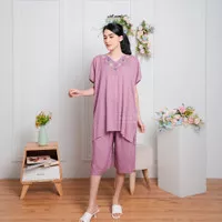 Baju Tidur Wanita / Set Piyama Wanita Bordir Tasik Celana Pendek Rayon