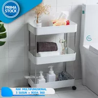 RAK TROLI PLASTIK DAPUR KAMAR MANDI + RODA TIANG BESI 3 SUSUN SLIM