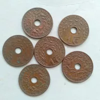 uang kuno koin jaman belanda 1 sen bolong kondisi spt foto