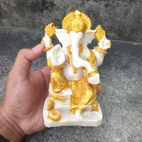 Patung Dewa Ganesha Warna Putih Emas Size 15cm | Pajangan Ganesa Resin