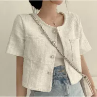 Outer Blazer Pearly Button Blouse Vintage Korean Style Top Import XLM