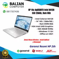 LAPTOP HP 14S DQ0508TU RAM 8GB SSD 256GB WINDOWS 11 GARANSI 2 TAHUN