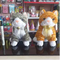 Boneka Kucing Duduk 8` dengan Sisir Anak Kucing Abu-abu Orange