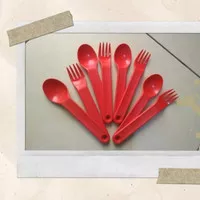 Cutlery merah sendok garpu tupperware