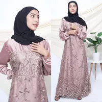 Gamis Brukat Seragaman Dress Brokat Tile Kombinasi Satin Warna Cokelat