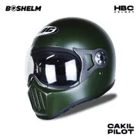 Helm Cakil Pilot HBC HIJAU ARMY DOFF Helm Retro Helm Full Face SNI