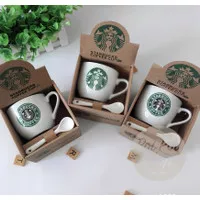 Cangkir Keramik Starbucks Gift Set Ceramic Mug Starbucks dengan sendok
