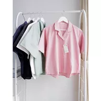 UNIQLO Linen Blend Open Collar Short Sleeve Shirt | Kemeja wanita