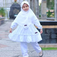 Setelan Putih Najwa Tunik Celana Polos Set Hijab Manasik Anak Remaja