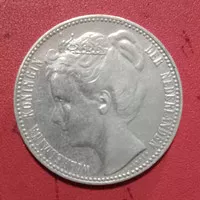 Koin Perak Belanda 1 Gulden Wilhelmina Mahkota 1907 Silver TP175nk