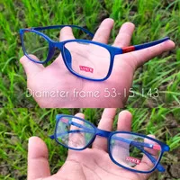 kacamata pria frame biru doft paket lensa minus anti uv