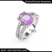 Cincin Wanita Natural Amethyst Purple Quartz Ring Silver Perak Asli