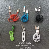 USB kabel data warna 2 cabang micro usb + iPhone . Usb kabel powerbank