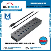 Blueendless USB 3.0 Hub Aluminum 10 Port High Power Speed LED