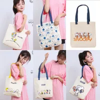 Tas Bahu Tote Bag Kanvas ORI Peanuts Karakter Snoopy Model Panjang