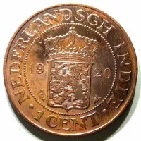 Uang koin Benggol 1 Cent Nederland Indie Tahun 1920 Kuda Laut
