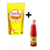 bundling minyak sovia 1L & indofood sambal pedas manis 135 ml