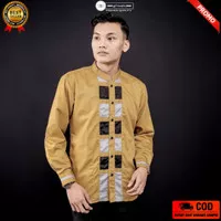 Baju Koko Dewasa Lengan Panjang Motif Cros Line Warna Kunyit