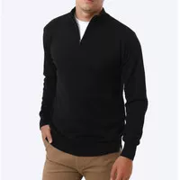 Sweater Turtle Zipper Neck Hitam Basic Long Sleeve Pria Mockneck Black