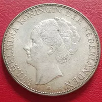 Uang Koin Perak Kuno 2 1/2 G Wilhelmina Tahun 1930 Silver Coin