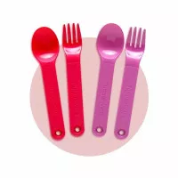 sendok garpu cutlery merah ungu mickey minnie lunch set