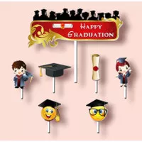 isi 7 hiasan kue cake topper tema Happy Graduation Selamat Wisuda