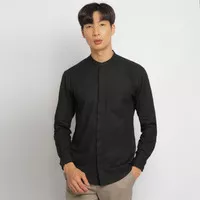 Crow Li Hidden Button Linen Shirt Black