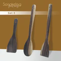 Spatula Kayu Sendok Nasi Sonokeling Set 3 Pcs Bahan Halus Tebal