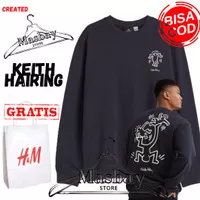 Crewneck Sweater H&M pria / wanita Keith haring Navy Full tag hnm