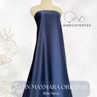 Kain Satin Maxmara Pure Silk Original Warna Navy Blue Biru Dongker