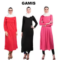 Baju Gamis Wanita Muslim Terbaru Dress Hitam Merah Pink Bahan Spandek