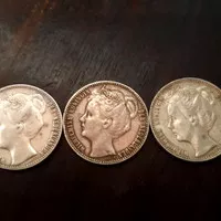 Koin Perak Belanda 1 Gulden Wilhelmina th 1908 Netherlands Silver Coin