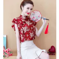 Blouse CNY PLUMRE Atasan Cheongsam Import/Blouse Wanita Imlek Floral