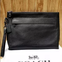 Clutch Coach Carryall Pouch Men F28614 Pebbled Leather Pouch Black