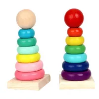 Mainan Edukasi Kayu Rainbow Tower Ring Menara Donat Pelangi