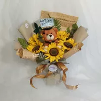 Buket Bunga Flanel/Buket Wisuda/Ultah - Sunflower Size M+Premium Doll
