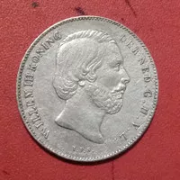 Koin perak kuno Belanda 1/2 Gulden Willem III Nederland silver TP175sh