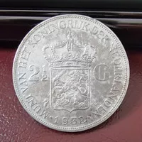 koin silver kuno 2 1/2 Gulden Wilhelmina tahun 1932
