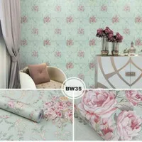 Wallpaper Sticker Dinding TOSCA BUNGA MAWAR PINK SHABBY Dekor Kamar