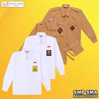 Baju Seragam Sekolah SMP SMA Putih Pramuka Coklat Lengan Panjang