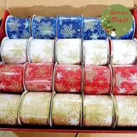 Pita Natal Snowflake Biru Putih Merah Gold Hiasan Parcel Pohon Murah